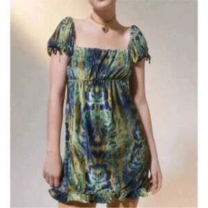 Urban Outfitters Claudette Velvet Babydoll Dress  Ruffle Hem Sz‎ XS Fairy Grunge